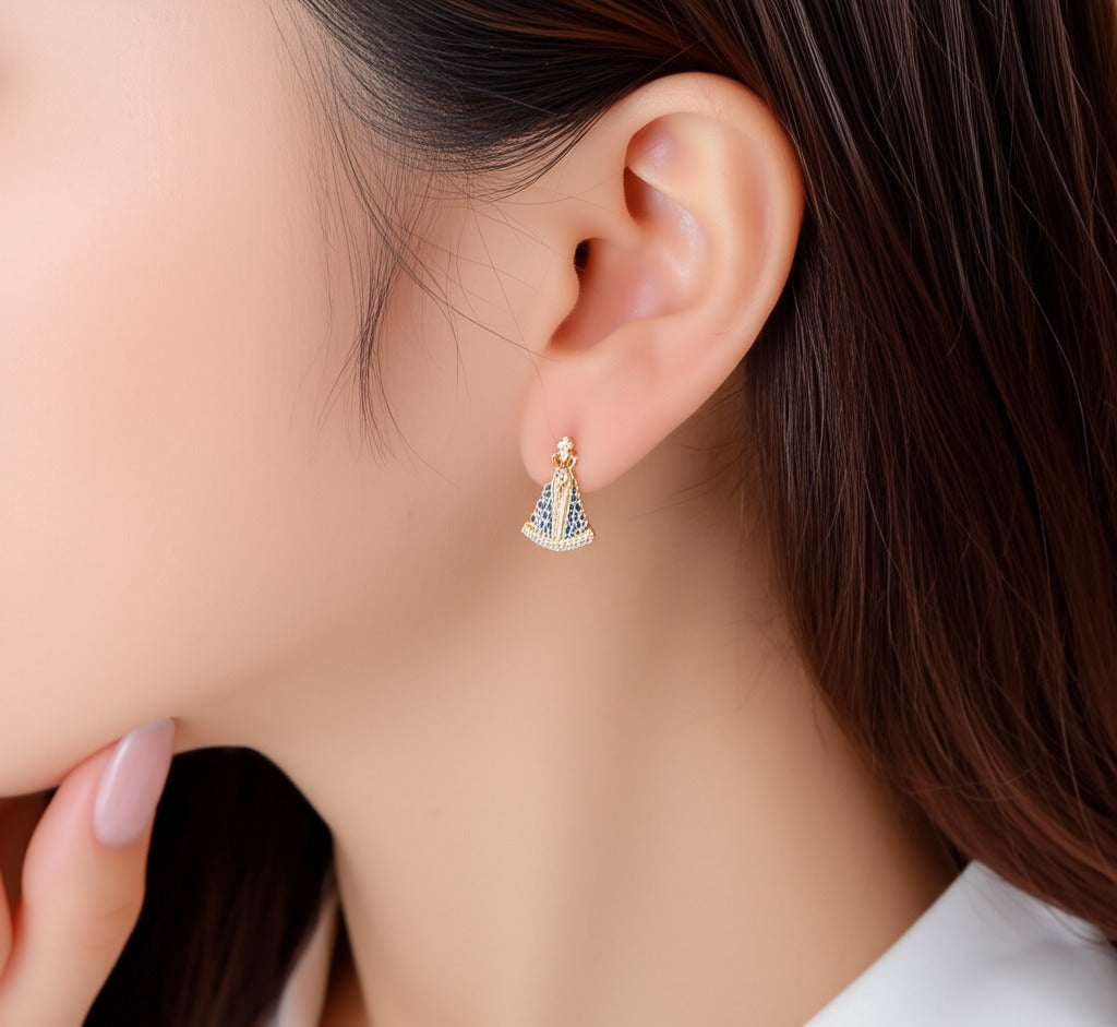 MHS.SUN Newest Virgin Mary Earrings Gold Plated Mosaic Blue Zircon Stud Earrings Luxury Religious Jewelry For Women Party Gift
