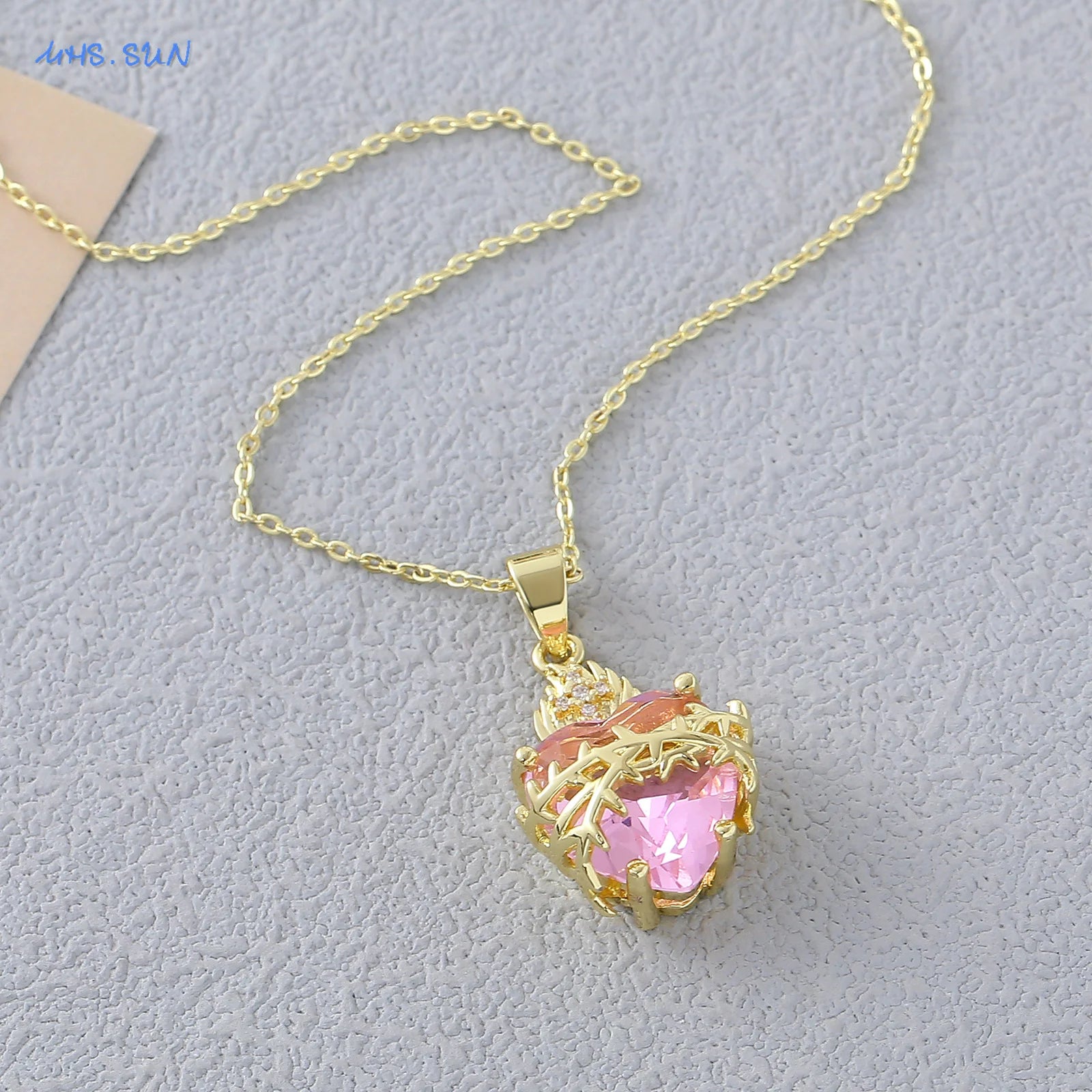 SUNSLL Sacred Red Heart Cross Cubic Zircon Pendants Necklaces Luxury Women Gold Plated Romantic Love Anniversary Jewelry Gifts