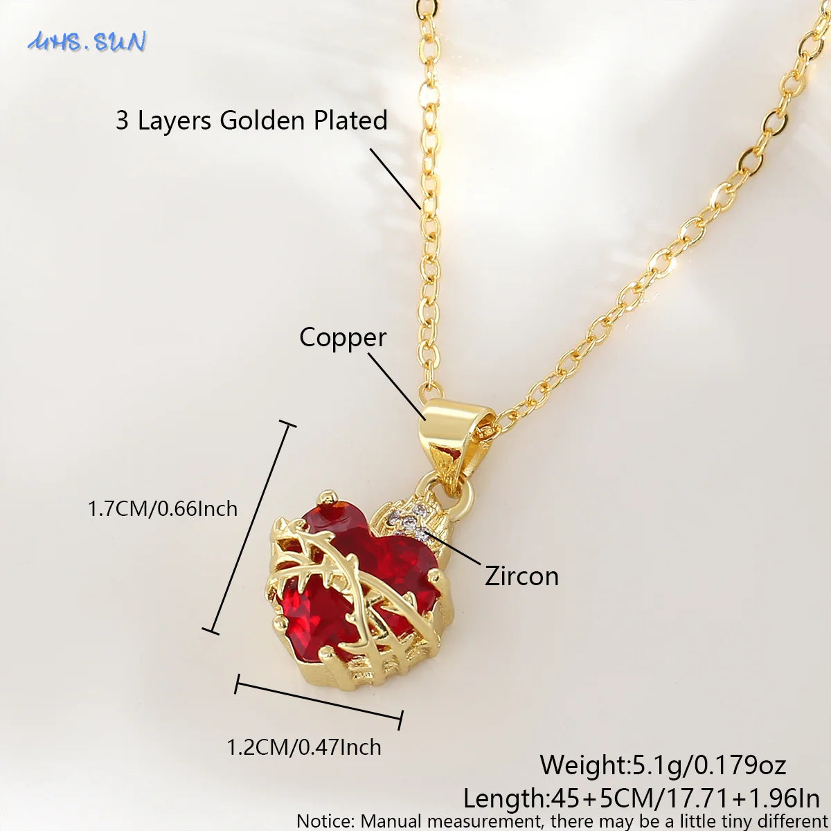 SUNSLL Sacred Red Heart Cross Cubic Zircon Pendants Necklaces Luxury Women Gold Plated Romantic Love Anniversary Jewelry Gifts