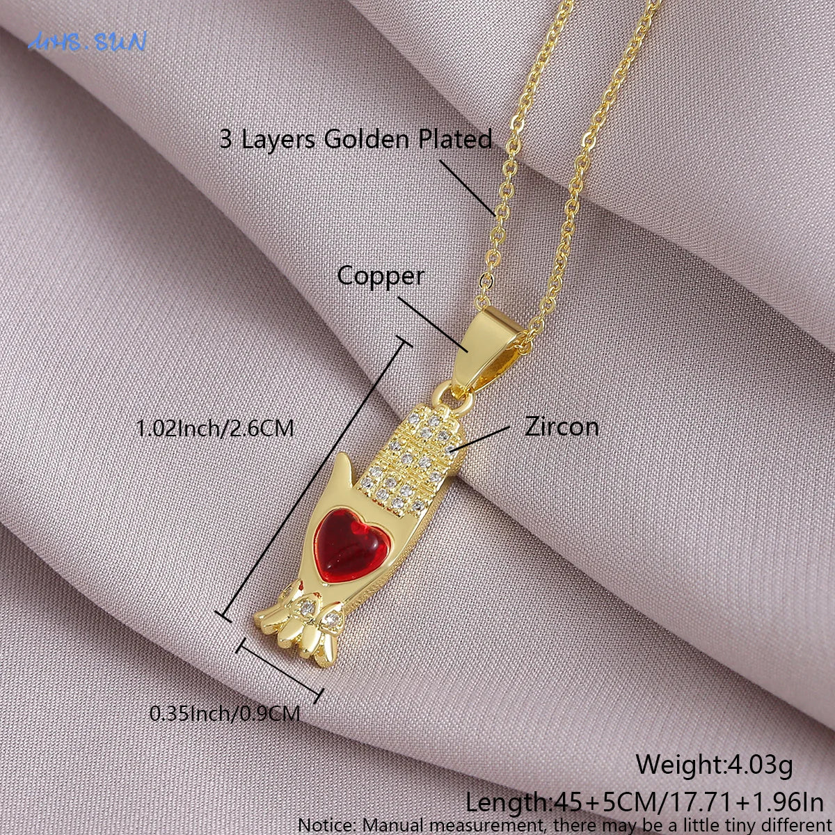 SUNSLL Sacred Red Heart Cross Cubic Zircon Pendants Necklaces Luxury Women Gold Plated Romantic Love Anniversary Jewelry Gifts