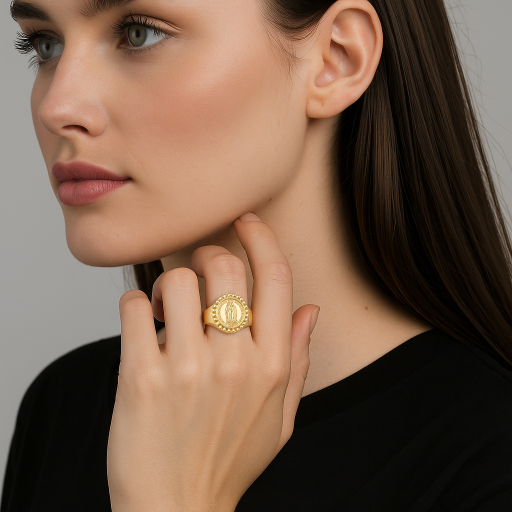 Anel Dourado Virgem Maria