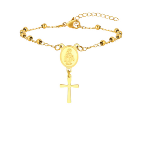 Pulseira Rosário Vigem Maria Com Cruz de Aço Inoxidável