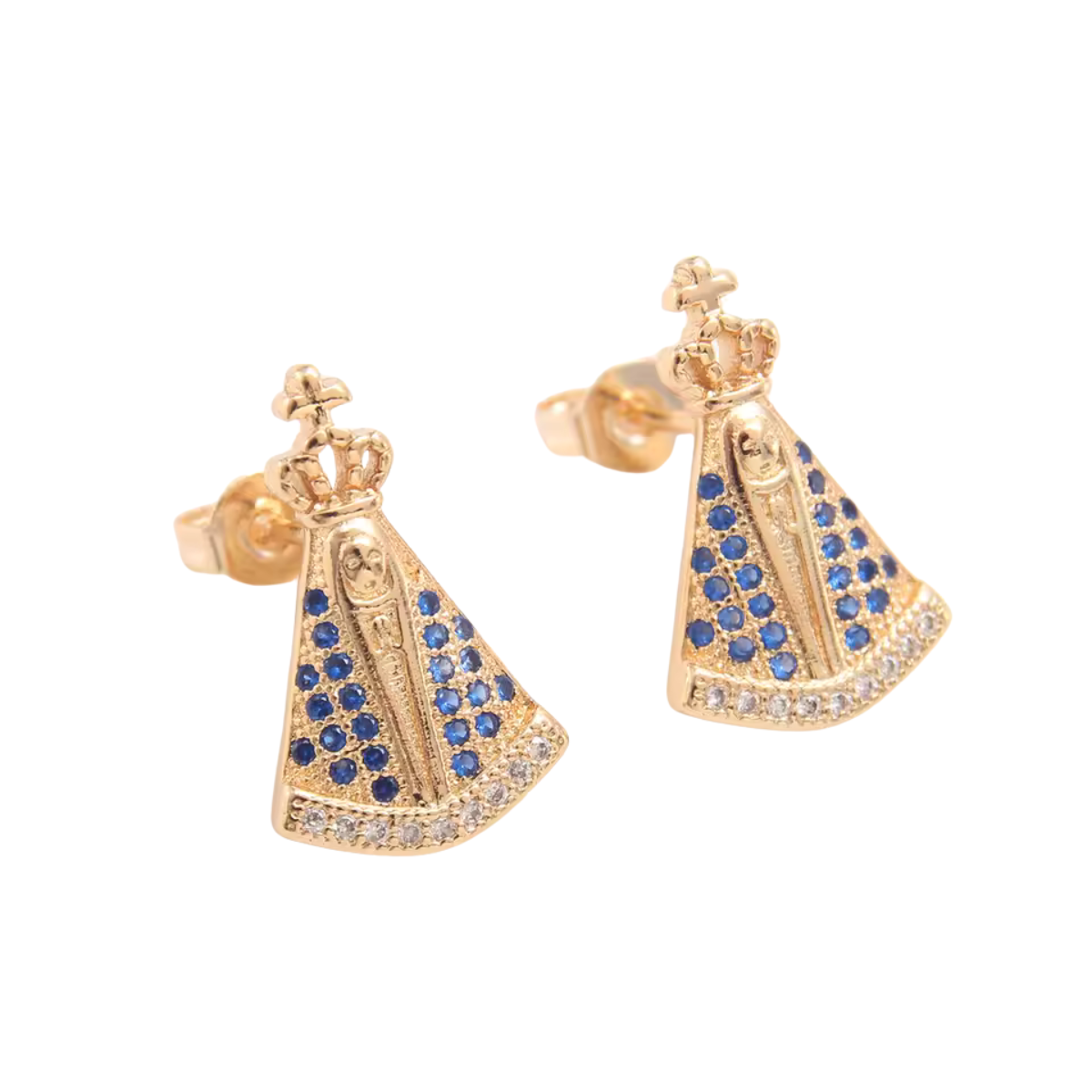 MHS.SUN Newest Virgin Mary Earrings Gold Plated Mosaic Blue Zircon Stud Earrings Luxury Religious Jewelry For Women Party Gift