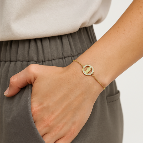 Pulseira Elegante Virgem Maria com Zircônia