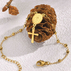 Pulseira Rosário Vigem Maria Com Cruz de Aço Inoxidável