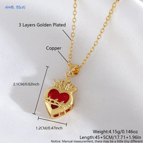 SUNSLL Sacred Red Heart Cross Cubic Zircon Pendants Necklaces Luxury Women Gold Plated Romantic Love Anniversary Jewelry Gifts
