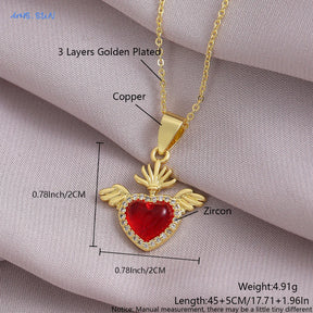 SUNSLL Sacred Red Heart Cross Cubic Zircon Pendants Necklaces Luxury Women Gold Plated Romantic Love Anniversary Jewelry Gifts