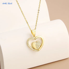 SUNSLL Sacred Red Heart Cross Cubic Zircon Pendants Necklaces Luxury Women Gold Plated Romantic Love Anniversary Jewelry Gifts
