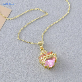 SUNSLL Sacred Red Heart Cross Cubic Zircon Pendants Necklaces Luxury Women Gold Plated Romantic Love Anniversary Jewelry Gifts