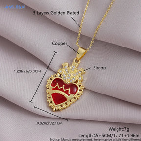 SUNSLL Sacred Red Heart Cross Cubic Zircon Pendants Necklaces Luxury Women Gold Plated Romantic Love Anniversary Jewelry Gifts