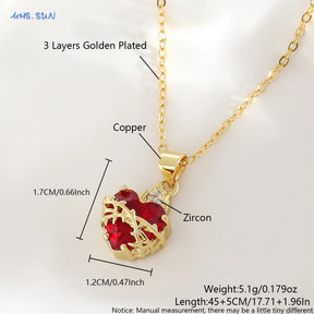 SUNSLL Sacred Red Heart Cross Cubic Zircon Pendants Necklaces Luxury Women Gold Plated Romantic Love Anniversary Jewelry Gifts
