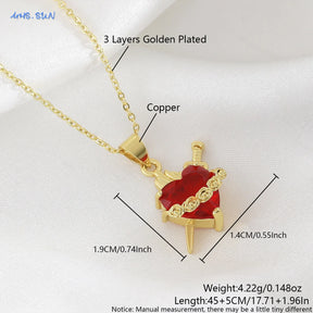 SUNSLL Sacred Red Heart Cross Cubic Zircon Pendants Necklaces Luxury Women Gold Plated Romantic Love Anniversary Jewelry Gifts