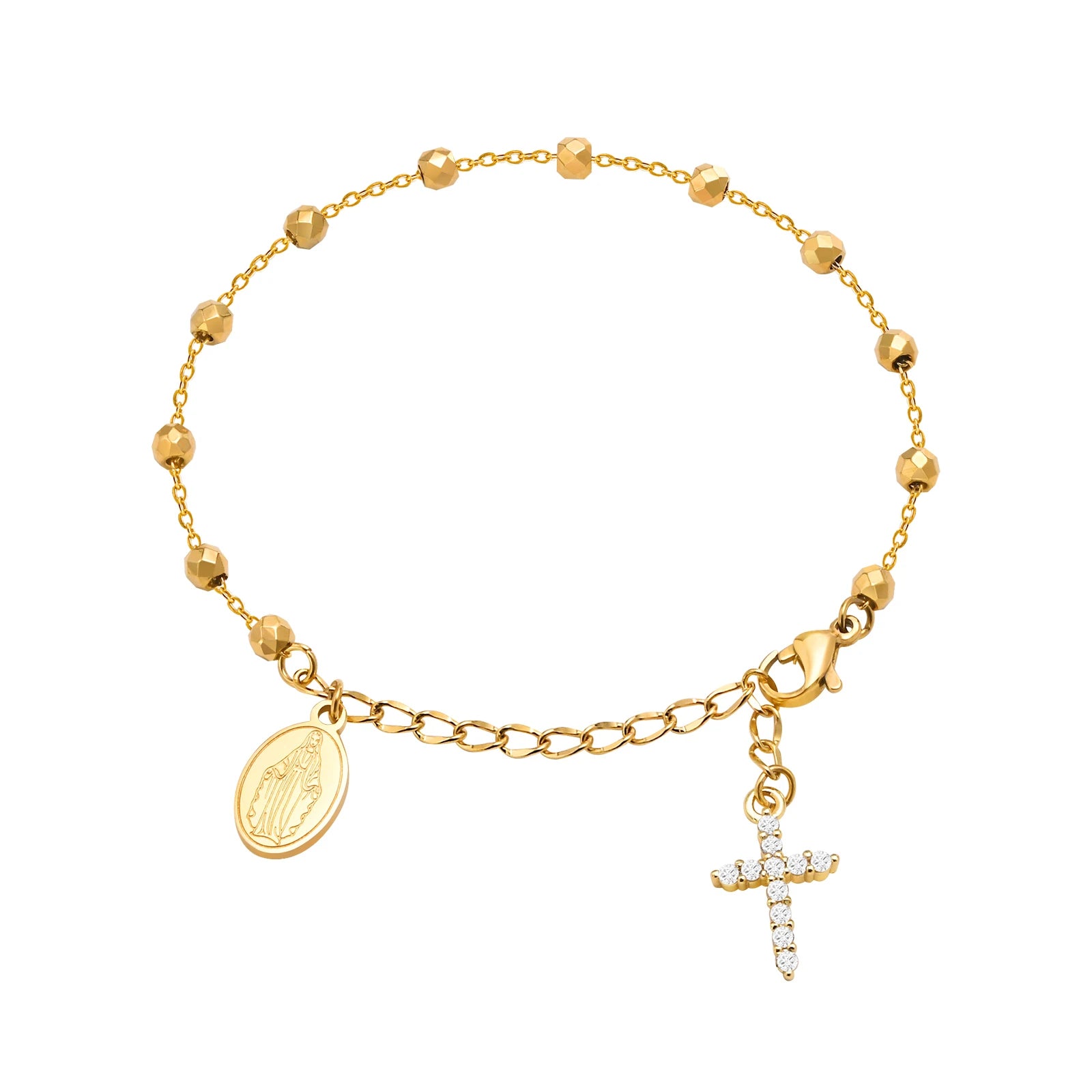 Pulseira Rosário Com Cruz de Zircônia