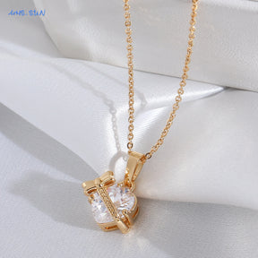 SUNSLL Sacred Red Heart Cross Cubic Zircon Pendants Necklaces Luxury Women Gold Plated Romantic Love Anniversary Jewelry Gifts
