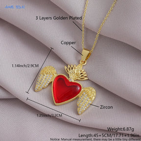 SUNSLL Sacred Red Heart Cross Cubic Zircon Pendants Necklaces Luxury Women Gold Plated Romantic Love Anniversary Jewelry Gifts