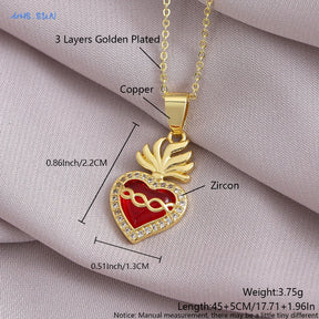 SUNSLL Sacred Red Heart Cross Cubic Zircon Pendants Necklaces Luxury Women Gold Plated Romantic Love Anniversary Jewelry Gifts