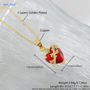 SUNSLL Sacred Red Heart Cross Cubic Zircon Pendants Necklaces Luxury Women Gold Plated Romantic Love Anniversary Jewelry Gifts