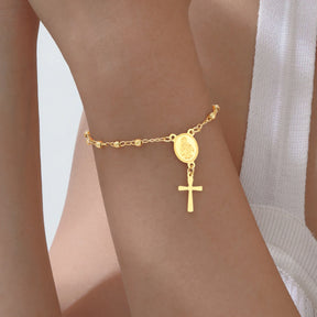Pulseira Rosário Vigem Maria Com Cruz de Aço Inoxidável