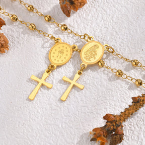 Pulseira Rosário Vigem Maria Com Cruz de Aço Inoxidável