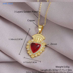 SUNSLL Sacred Red Heart Cross Cubic Zircon Pendants Necklaces Luxury Women Gold Plated Romantic Love Anniversary Jewelry Gifts