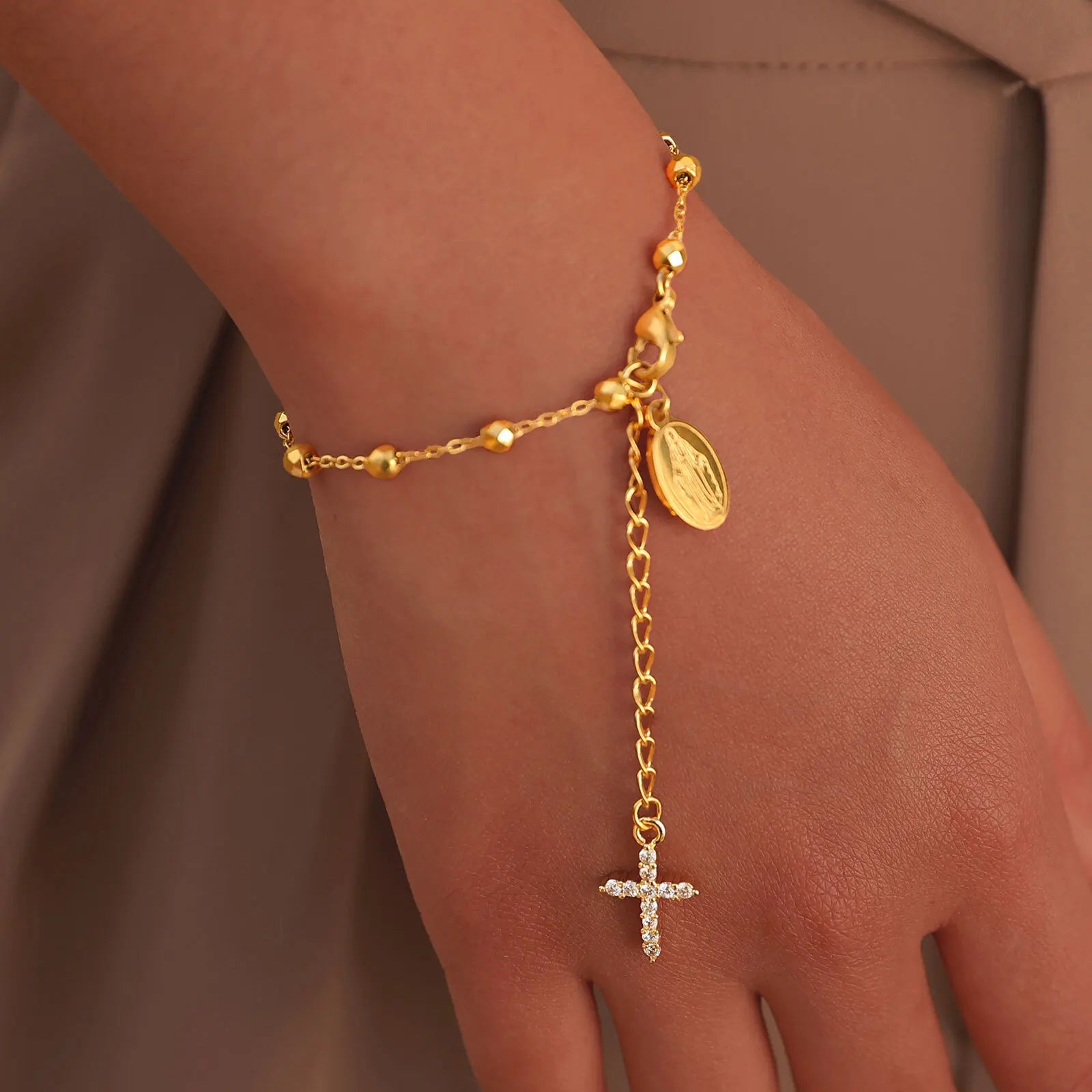 Pulseira Rosário Com Cruz de Zircônia