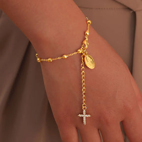 Pulseira Rosário Com Cruz de Zircônia